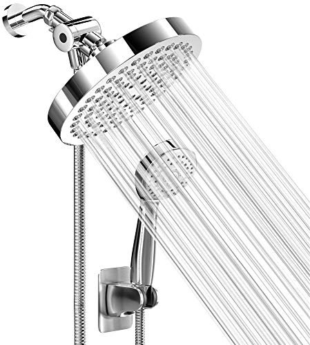Duschkopf mit Hand-Kombination, 15,2 cm Hochdruck-Regenduschkopf mit Handbrause 177,8 cm Schlauch für Badewanne – verstellbarer Schwenk-Duschkopf, Anti-Leck-Düsen, universelle Passform