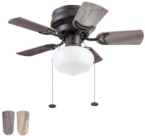 Prominence Home Hero 28 Inch Traditional Flush Mount LED Ceiling Fan with Light, Pull Chain Control, 5 Dual Finish Blades, Bronze