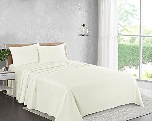 100% Cotton Plain Dyed Flat Sheet | Premium Hotel Quality Ultra Soft Bed Sheet | Luxury Non Iron Easy Care Bedding - Wrinkle, Stain and Fade Resistant - Cream, King Size
