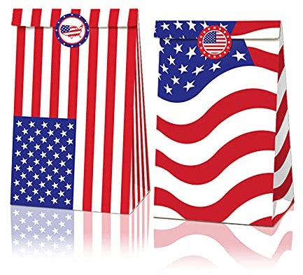 Amerikanische Flagge Muster Geschenktüte mit Aufklebern, Papiertüten für den 4. Juli, Partyzubehör Papiertüten mit Flaggenaufklebern