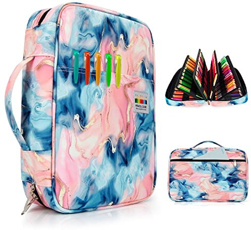 YOUSHARES Mäppchen Groß - 300 Slots Federmappe Super Große Stifteetui Organizer mit Reißverschluss, Mehrschichthalter für Prismacolor Buntstifte & Gelstift (Quicksand Rosa)