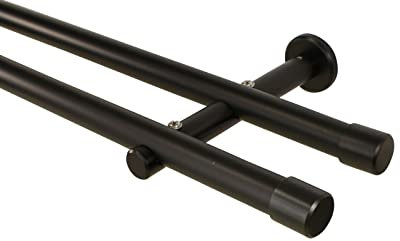 iso-design Gardinenstange schwarz 2-läufig 20 mm, Komplettset aus Metall, Vorhangstange zur Wandmontage, Gardinenstangenrohr aus Aluminium, Endstück Kappe, 200 cm