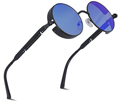 besbomig Sonnenbrille Damen Herren - Retro Rund Steampunk Brille UV400 Schutz Polarisiert Hippie Festliche Partybrille Fasching Brillen Rave Outdoor Aktivitäten Modeaccessoire