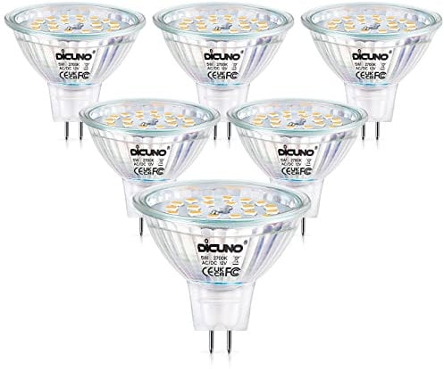 DiCUNO MR16 LED Light Bulbs, GU5.3 Spotlight Bulb Dimmable, 12V DC 5W Equivalent to 50W Halogen, Warm White 2700K, 440LM, 120° Beam Angle Bi-Pin Base Track Light, 6 Packs