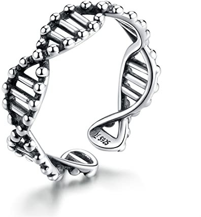 FNSK 925 Sterlingsilberring DNA Double Helix Science Molekül Biologie Halsklearanstellbare Stapelchemie Schmuck Geschenk for Frauen kostenlos Größe Ring Mode Schmuck