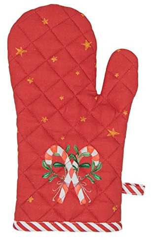 Clayre & Eef Ofenhandschuh 18x30 cm Weiß Rot Baumwolle Nussknacker Ofenhandschuh