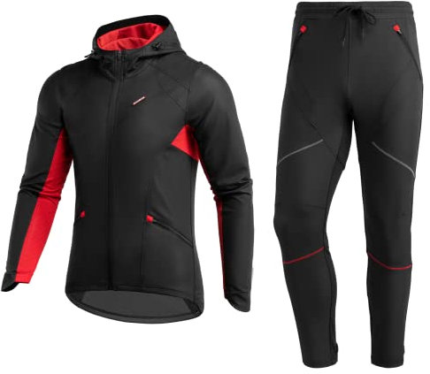 ROCKBROS Winter Fahrradbekleidung Set Herren Fahrradanzug Winddicht Fahrradjacke + Fahrradhose Lang für Outdoor Sports