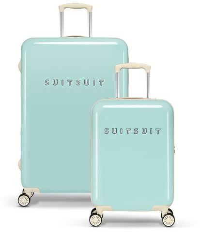 SUITSUIT Kofferset 2 teilig - Handgepäck Koffer - Reisekoffer Groß - Koffer Leicht - Hartschalenkoffer mit TSA-Schloss - Fabulous Fifties Luminous Mint