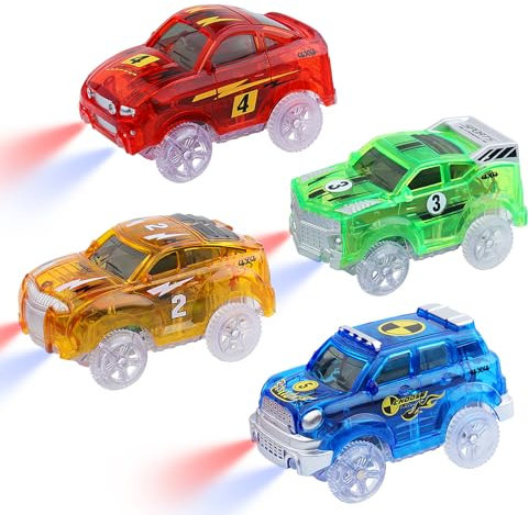 Track Cars Magic Kinder Geschenk: Race Cars 4 Pack Ersatz Track Zubehör Autos für 3 4 5 6 7 8 Jahre Up Old Kids Boys Girls Spielzeug Track Cars Kompatibel mit den meisten Auto Tracks