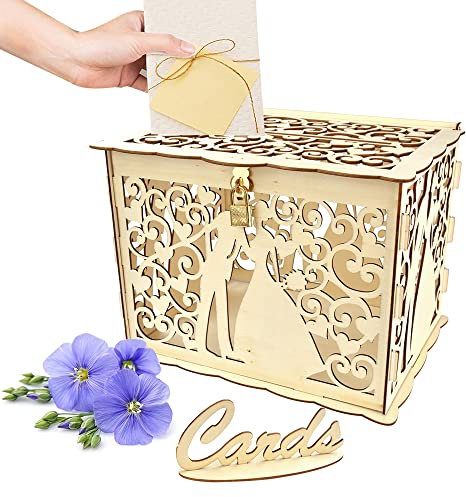 THATSARD Hochzeit Kartenbox Holz Geschenkkartenbox Wedding mit Schloss für Hochzeit Geburtstag Babyparty