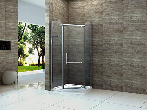 Poligo Fünfeck-Duschkabine 90 x 90 x 195 cm, Silber, Aluminium, Sicherheitsglas, Easy-Clean, Modern, Glänzend