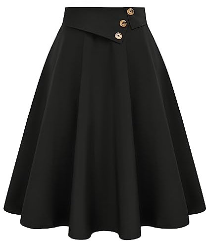 Belle Poque Rock Damen Party Rock für Frauen High Waist Slim Fit Flowy Rock mit Knöpfen Dekoration Schwarz BP0758-01 M