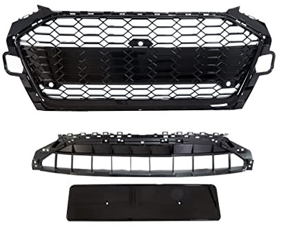 Wabengrill Breit Kühlergrill Schwarz glanz+Kamera kompatibel für Audi A4 B9 Facelift ab 2019 alle Modelle DM Autoteile 4234