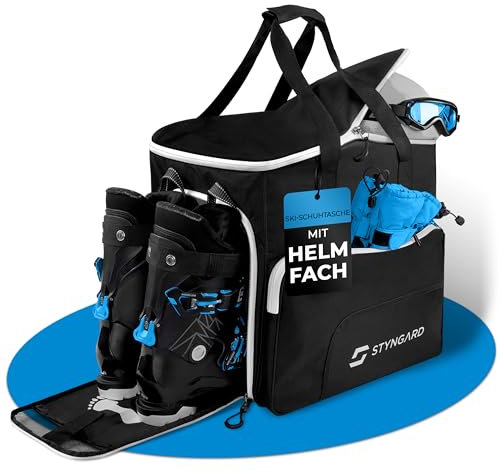 STYNGARD Skischuhtasche mit Helmfach und belüftetem Stiefelfach [54 L] - Ski Stiefeltasche mit Rucksackfunktion und Stauraum für Skizubehör - Tasche für Skischuhe Modell SÖLDEN