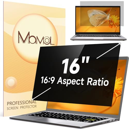16&16.1 Laptop Privacy Screen Compatible with Lenovo Hp Dell Acer Asus Thinkpad Envy Xps Computer 16:9 Aspect, Removable Anti Glare Blue Light Filter Protector, 16 Inch Monitor Security Shield