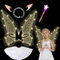 LED Feenflügel Leuchtende,Feenflügel Erwachsene Kinder,Schmetterlingsflügel mit LED Fee Zauberstab und LED Elfenohren Blumenkranz für Weihnachts Geburtstags Karneval Party (Flügel + Weißes Kleid)