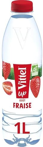 Vittel Up - Eau Aromatisée Fraise Bio 1L - Rafraîchissante et savoureuse, la boisson idéale pour une pause désaltérante - Lot De 4