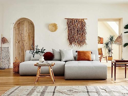 Lisa Design Onyx – modulare 4-Sitzer Wohnlandschaft Ecksofa beidseitig montierbar – aus Stoff Hellgrau