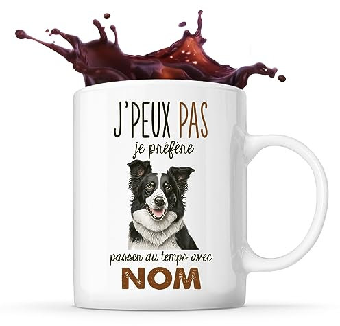 Tasse Border Collie Passer du temps Prénom Nom Personnalisable | Mug Café Thé Idée Cadeau Personnalisé Homme Femme Original pour propriétaire de chien