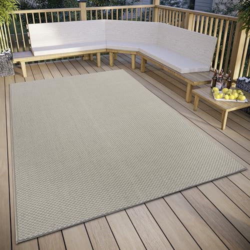 Hanse Home Pure In- & Outdoor Teppich Wetterfest – Modernes Muster, Wasserfest robuster Aussenteppich Flachgewebe für Garten, Balkon, Terrasse, Wohnzimmer –Beige, 76x150cm