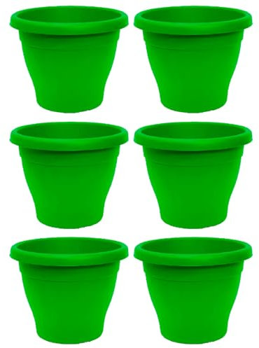 Acan Tradineur - Pack de 6 Macetas de plástico Redondas para Plantas y Flores Mediterránea con Orificios Inferiores. Recipiente, macetero Exterior e Interior del hogar - Color Verde - 60 cm
