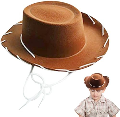 Muzrunq Kinder Cowboyhut breiter Krempe Brauner Cowboyhut Nicht gewebter Stoff Western Cowboy Hut mit Schnur Vollfarbener Cowboyhut für Dress Up Cowboy Party Halloween, rot