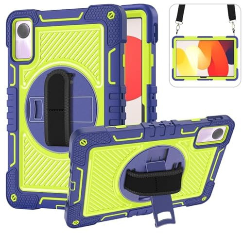 Funda para tablet Xiaomi Redmi Pad SE de 11 pulgadas (2023), resistente y resistente, tres capas a prueba de golpes, soporte de rotación de 360 grados, con correa de hombro de mano, color verde marino