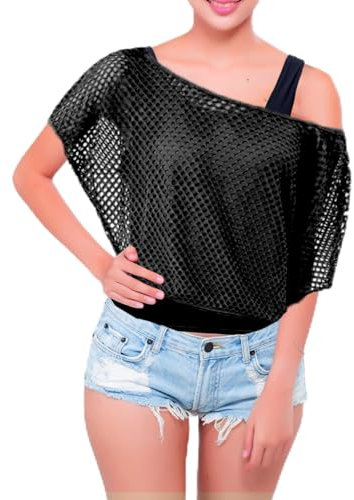 Kostüm 80er Jahre Damen,80er 90er Jahre Outfit Damen Neon Netzshirt,Tank Top, 80er Aerobic Kostüm,Bad Taste Outfit Damen,90er Jahre Neon Party Outfit Mottoparty Accessoires Karneval (Schwarz, M)