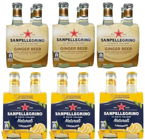 24er-Pack Testpaket San Pellegrino Ginger Beer Alkoholfreies Getränk mit Noten von Ingwer + Limonata mit Zitronensäfte Alkoholfreies Getränk 20cl Einweg-Glasflasche