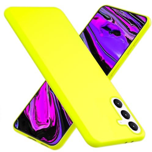 NALIA Neon Silikonhülle für Samsung Galaxy S24 - Soft-Touch - Hülle, Gelb | Stoßdämpfer in den Ecken, Erhöhter Kamerarand, Kaschiert Fingerabdrücke, Präziser Tastendruck, Griffsicherer Halt