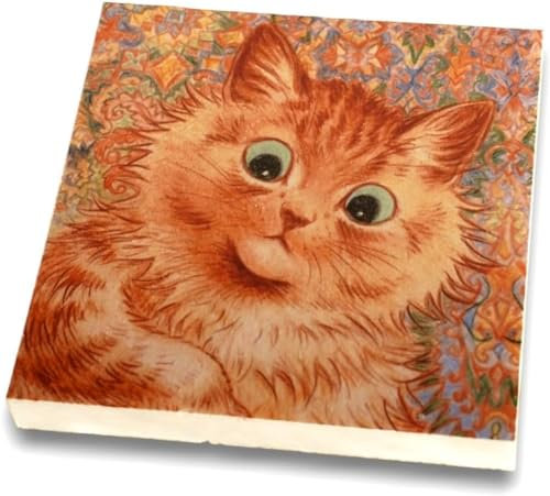 Echte Handarbeit, 350 Gramm schwere Untersetzer aus ECHTEM MAMOR - 10 cm - Tisch Ablage für Tassen, Glas, Getränke oder Vasen - wunderschöne Deko für Esstisch | Erstaunte Katze