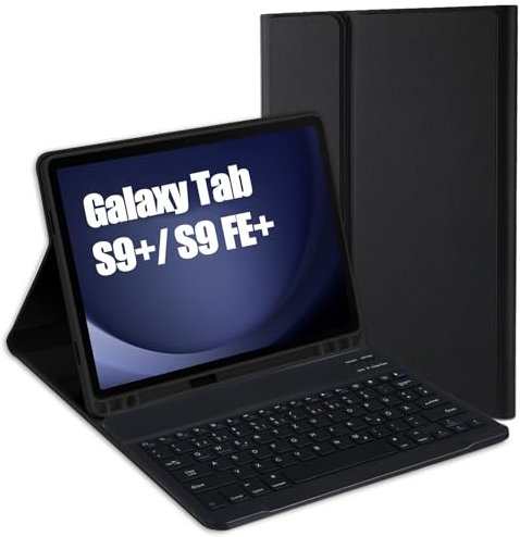 Jeloyutek Para Samsung Galaxy Tab S10+ 2024 & S9 FE+/S9+ 12,4 pulgadas 2023 funda con teclado QWERTZ diseño magnético extraíble teclado con funda para Galaxy Tab S10 Plus/S9 FE Plus/S9 Plus 12,4