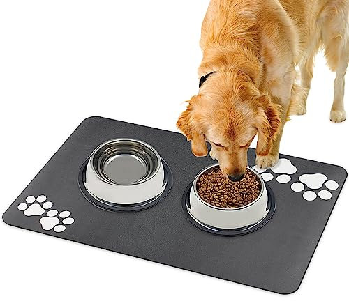 Tapis de nourriture pour chien - Tapis de gamelle absorbant pour les sols 50 x 30 cm - Tapis d'alimentation pour chiens et gamelles - Gris YOKUPOTAC antidérapant - Plateau facile à nettoyer pour chats