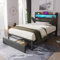 Merax Polsterbett Metallbett 90x200cm mit Schubladen, LED-Beleuchtung, USB & Stauraum Kopfteil, Einzelbett Bettgestell mit Lattenrost aus Metallrahmen, Stauraumbetten, Jugendbett, ohne Matratze, Grau