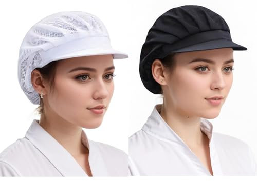 Kochmütze, Netz-Haarnetze, verstellbar, elastisch, für Küche, Lebensmittelfabrik, Haarnetze für Männer und Frauen, Schwarz, 2 Stück, Schwarz , 8