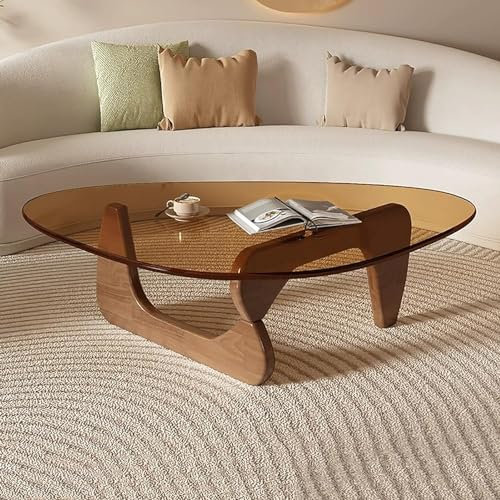SHJDBF Table basse triangulaire en verre, table basse transparente moderne, table basse du milieu du siècle, table basse avec base en bois massif, adaptée pour le salon/la chambre/le salon (taille :
