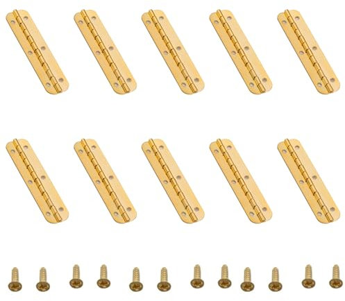 10Pcs Mini Hinges Cabinet Hinges 180 Degree Long Strip Hinge Folding Door Hinges for DIY Crafts Wooden Jewelry Box (Gold)