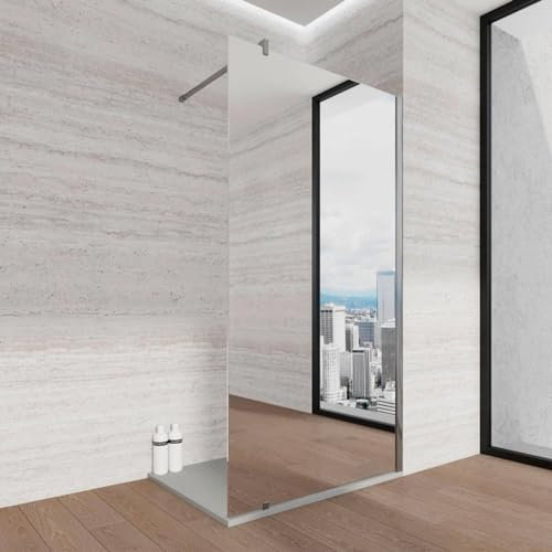 Parete Doccia WALK IN vetro SPECCHIO 8mm H 200 cm anticalcare reversibile (90 cm)