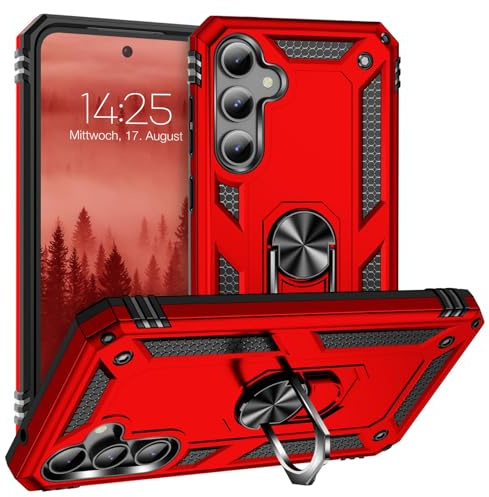 LBH Outdoor Hülle für Samsung Galaxy S23 FE Armor Militär Stoßfest Handyhülle 360 Grad Metal Ring Halter Ständer Schutzhülle für Handyhalterung Auto Magnet Rot