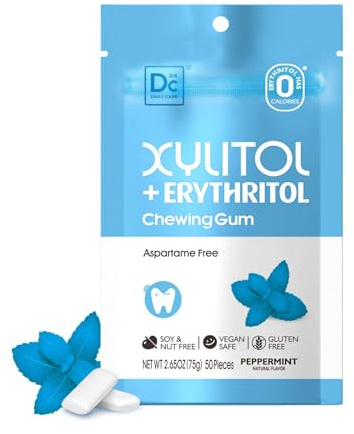 DC24 DAILY CARE Xylit Zuckerfreier Kaugummi mit Erythrit, Aspartam-frei, Kalorienarm, Natürlicher Kaugummi Mit Pfefferminze-Geschmack, 50 Stück (1er Pack)