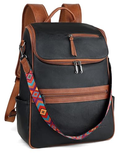 FADEON Laptop Backpack for Women Leather Travel Backpack with Laptop Compartment, Designer PU Shoulder Laptop Bag