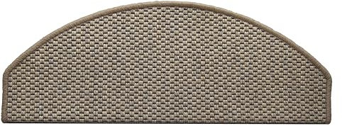 oKu-Tex Stufenmatten Sisal Optik, Stufenmattenset 15 teilig Florenz, halbrund, 65 x 24 cm, mit Winkelschiene, selbstklebend, beige, Flachgewebe