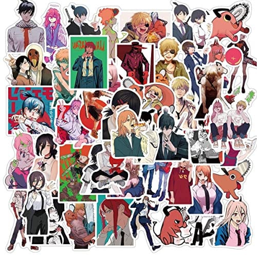 50Pcs Anime Chainsaws Mans Vinyl Cartoon Anime Sticker for Water Bottle Laptop Cartoon Stickers