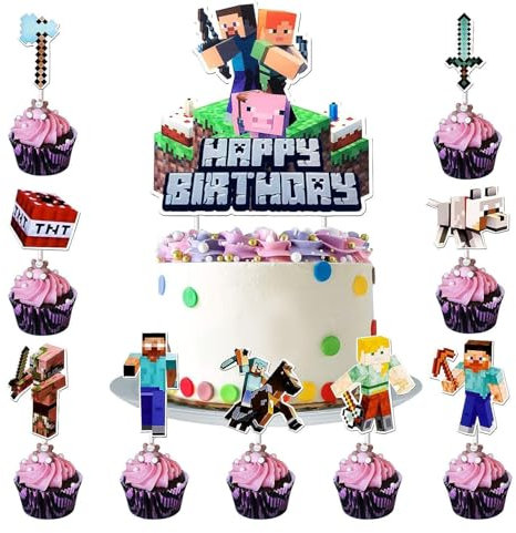 Krilucly 19 Piezas Pixel Cake Topper, Video Game Decoración para tarta Cumpleaños, Juego de Tema Cumpleaños Decoración, Decoraciones para Cupcake para Fiestas, Decoración para Pastel de Cumpleaños
