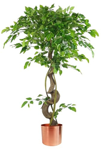 120cm Twisted Trunk Artificial Japanese Fruticosa Style Ficus Tree Copper Planter
