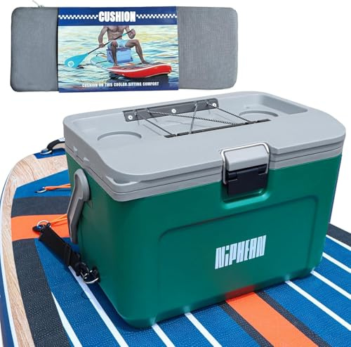 Niphean Caja térmica de tabla de remo aislada de 4 capas, 60 horas de retención de hielo, asiento convertible en tabla de remo con anillo en D, enfriador rígido de kayak de 15 litros para camping