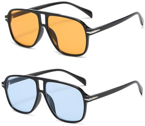 Zasiene Retro Sonnenbrille für Damen Herren, Sonnenbrille 70er Jahre, Vintage Rechteckige Sonnenbrillen UV400 Schutz Trendy Double Brücke Rahmen Brille