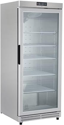 METRO Professional Glastürkühlschrank GRE6600SG, 380 L, 5 Einlegeböden, LED-Beleuchtung, mit Schloss, 2 Rollen, Silber