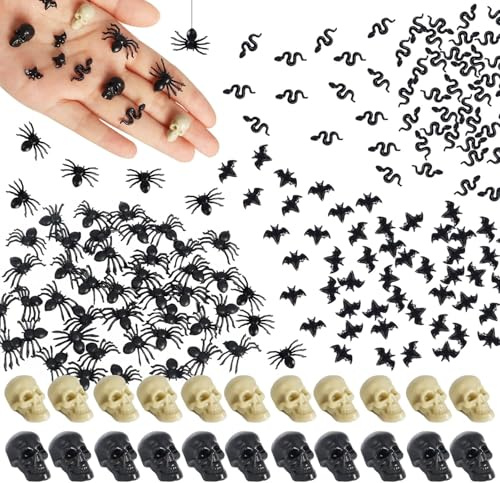 WEITAPYT 230 Pièces Halloween Mini Crânes Araignées Chauves-Souris Serpent Miniatures Petites Décorations Effrayante Farce et Attrape Réalistes pour Maison Hantée Halloween