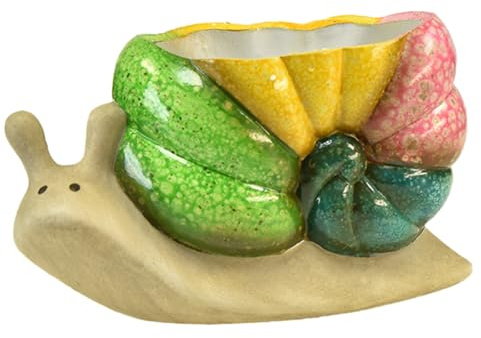 Deko Schnecke Keramik Pflanztopf Blumentopf Bunt Vintage 19×8,5×11cm
